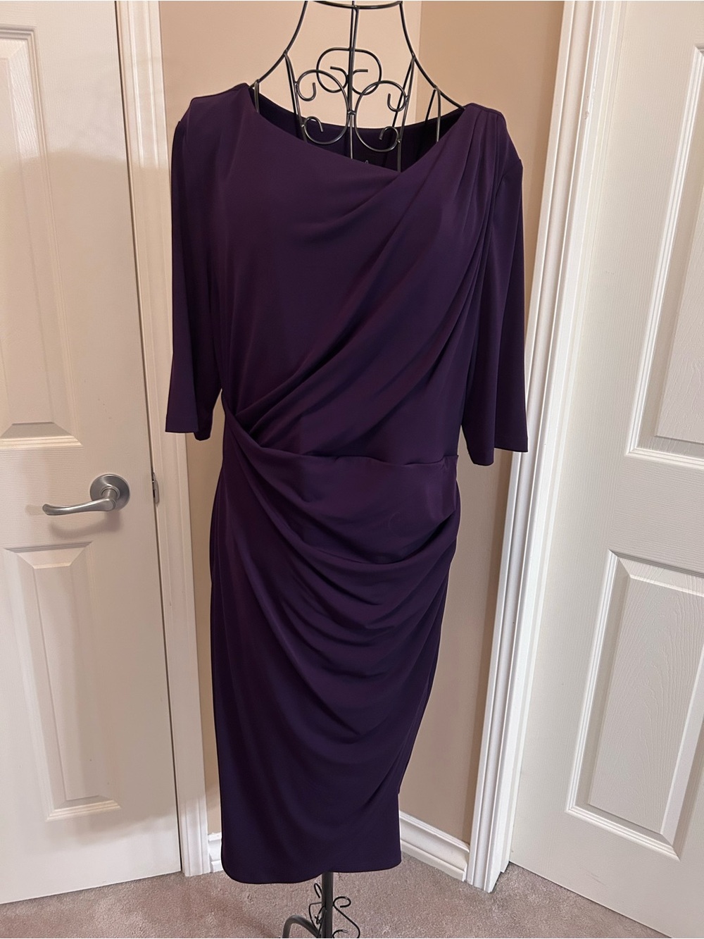 Connected Appel Plum Purple Draped Midi Dress